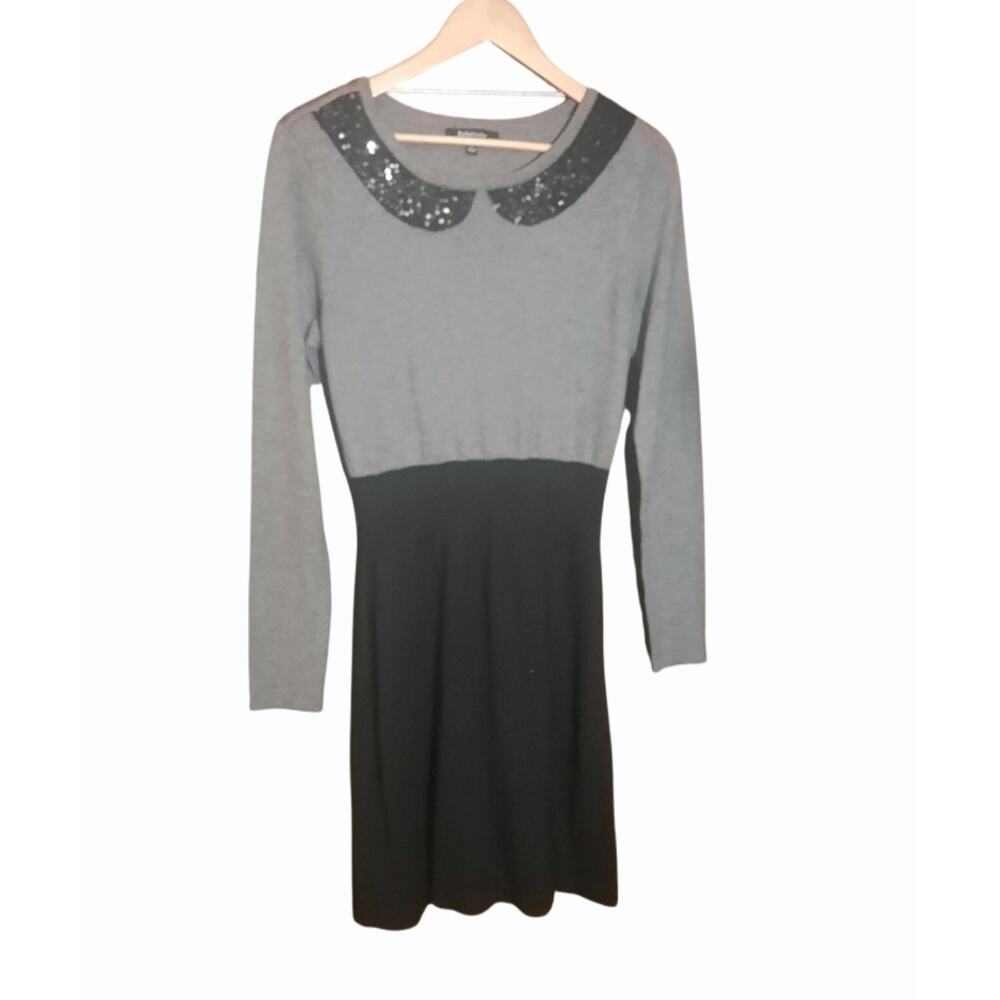 Relativity Womens Black & Gray Block Sweater Dress Black Sequined Collar Size L